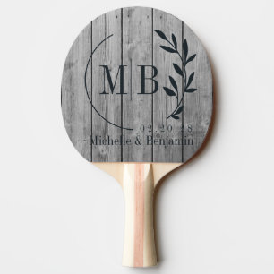 Dunkle Saubere Graue Holz Blatt Hochzeitsmonogramm Tischtennis Schläger