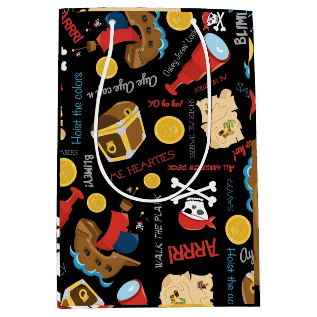 Dunkle Schatzinsel Party Pirate Mittlere Geschenkt Geschenktüte (Vorderseite)