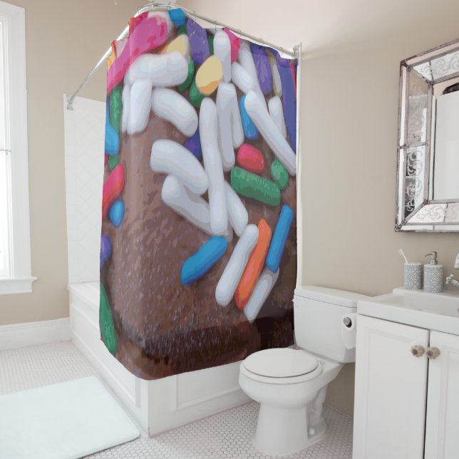 Dunkle Schokolade Eiscreme mit Regenbogensprinklen Duschvorhang (Beispiel)