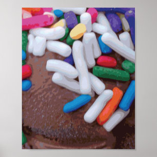 Dunkle Schokolade Eiscreme mit Regenbogensprinklen Poster