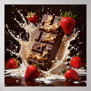 🍓 Dunkle Schokolade Erdbeere Küche Wand Geschenk Poster