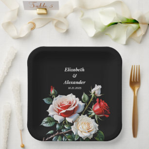 Dunkle Schöne rosa weiße rote Rosen Blumen Hochzei Pappteller