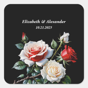 Dunkle schöne rosa weiße rote Rosen Blumen Hochzei Quadratischer Aufkleber