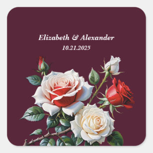 Dunkle Schöne rosa weiße rote Rosen Blumen Hochzei Quadratischer Aufkleber