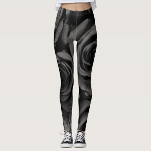 Dunkle Schwarz & Graue Rose Chic Fashion Leggings