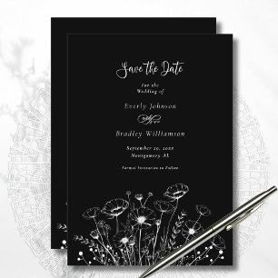 Dunkle Schwarz-weiße Wildblume Save the Date Hochz Einladung