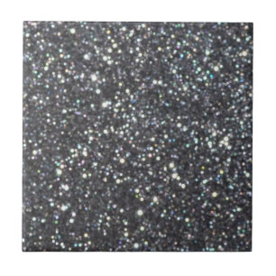 Dunkle schwarze Glitterfunken Fliese