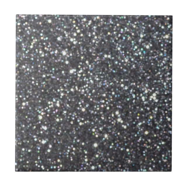Dunkle schwarze Glitterfunken Fliese (Vorderseite)