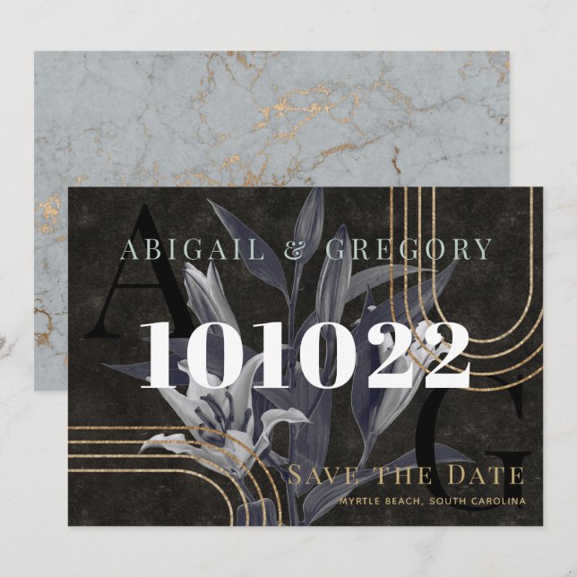 Dunkle schwarze moody botanische Hochzeit speicher Save The Date (Vorne/Hinten)