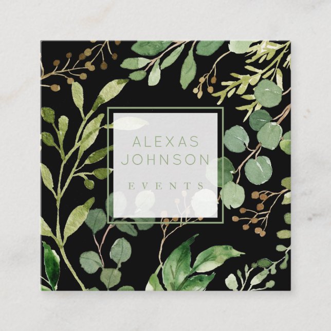 Dunkle schwarze Moody Moderner Grüner Frühling Quadratische Visitenkarte (Vorderseite)