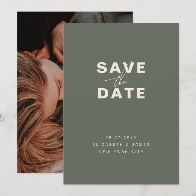 Dunkle Seite Grün Moderne Minimalistische Hochzeit Save The Date (Vorne/Hinten)
