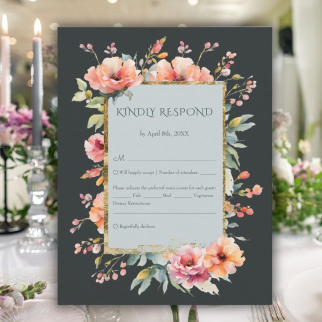 Dunkle Seite Grün Rustikal rosa Floral Monogramm RSVP Karte (Dark Sage Green Rustic Pink Floral Monogram RSVP Card)