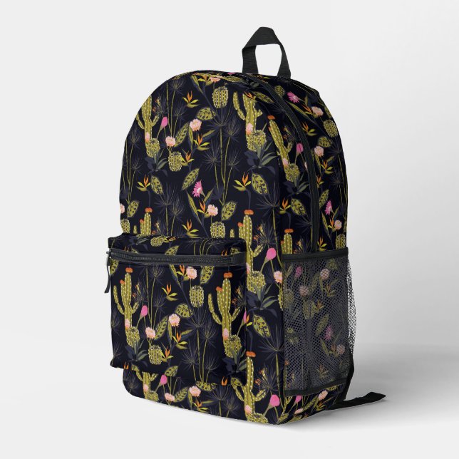 Dunkle Sommernachtskaktus Muster Bedruckter Rucksack (Rückseitige Ecke Rechts)