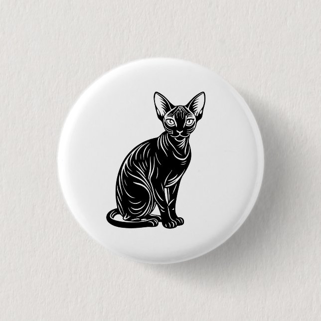 Dunkle Sphynx-Katzen-Kunst – Mysterioses Minimalde Button (Vorderseite)