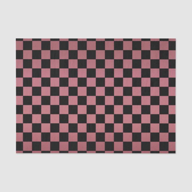 Dunkle staubige Rosen-und Schwarz-Karos Seidenpapier (Vorderseite)