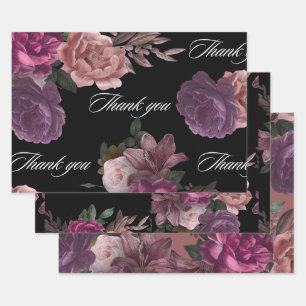 Dunkle, stimmungsvolle, aquarellfarbene Blumen, sc Geschenkpapier Set