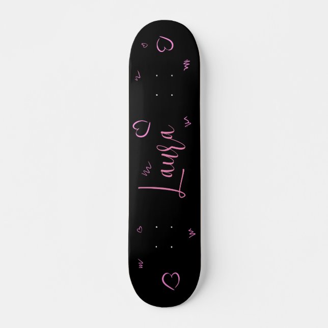 Dunkle Tafel, Schwarz, Rosa, Mädchen, Personalisie Skateboard (Vorne)