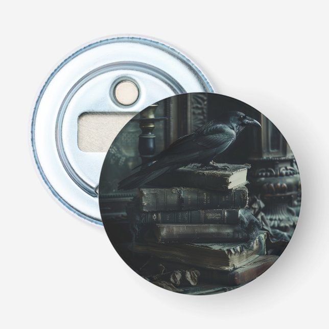 Dunkle Tatty Alte Bücher mit Raven Flaschenöffner (Vorderseite)