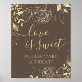 Dunkle Taupe & Gold Moderne Blumenwein Gefälligkei Poster