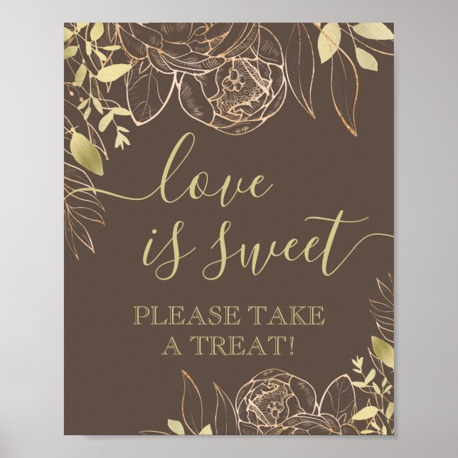 Dunkle Taupe & Gold Moderne Blumenwein Gefälligkei Poster (Vorne)