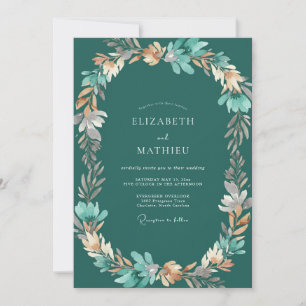 Dunkle Teal-Blatt-Hochzeit Einladung