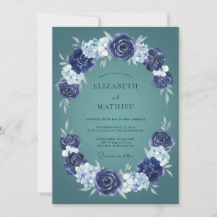 Dunkle Teal Elegante Winterhochzeit Einladung