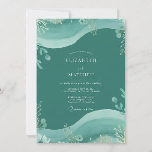Dunkle Teal-Eukalyptus-Hochzeit Einladung