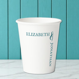 Dunkle Teal moderne Typografie Hochzeit Pappbecher