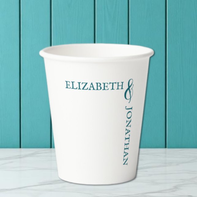 Dunkle Teal moderne Typografie Hochzeit Pappbecher (Von Creator hochgeladen)