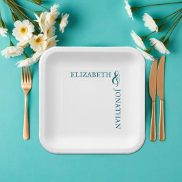 Dunkle Teal moderne Typografie Hochzeit Pappteller