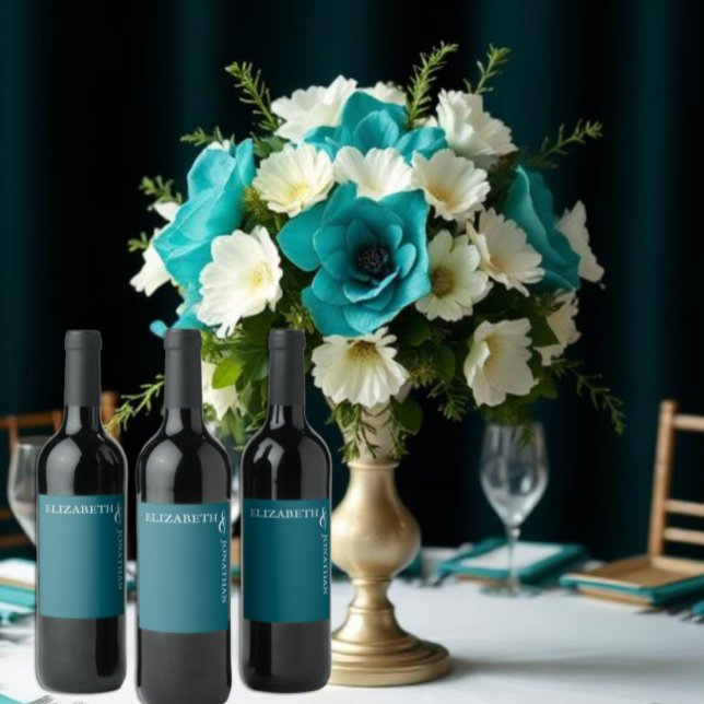 Dunkle Teal Moderne Typografie Hochzeit Weinetikett (Von Creator hochgeladen)