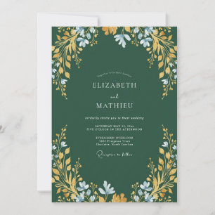 Dunkle Teal-Ocker-Blatt-Hochzeit Einladung