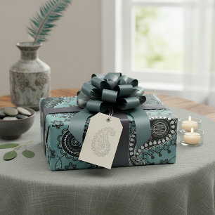 Dunkle Teal-Paisley-Muster Geschenkpapier