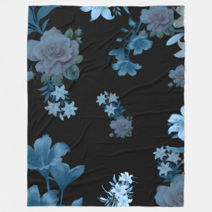 Dunkle Teal- und Blaue Rosen Blumenmuster Fleece-D Fleecedecke