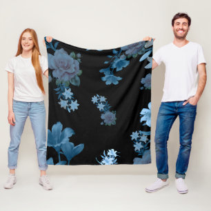 Dunkle Teal- und Blaue Rosen-Blumenmuster-Fliesbla Fleecedecke