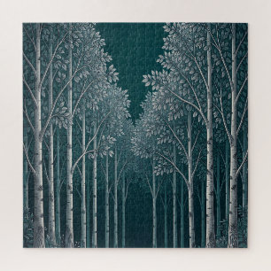 Dunkle Teal Weiße Birkenwald Bäume 