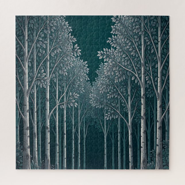 Dunkle Teal Weiße Birkenwald Bäume  (Vertikal)