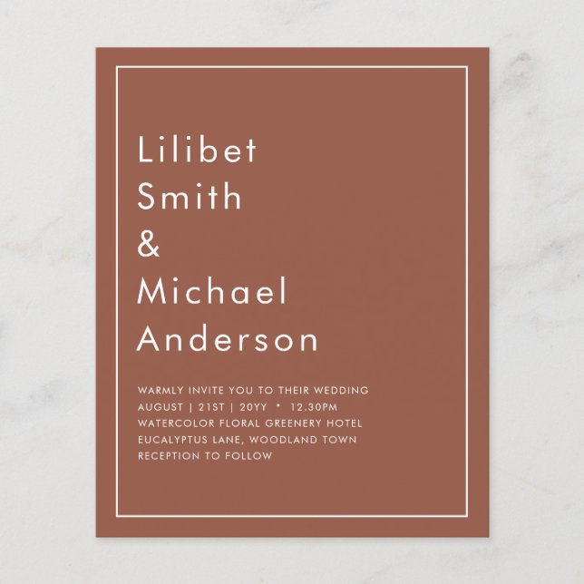 Dunkle Terracotta-Monochrome Hochzeit Flyer (Vorne)