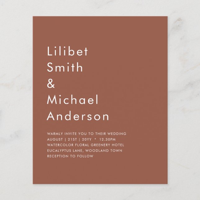 Dunkle Terracotta-Monochrome Hochzeit Flyer (Vorne)