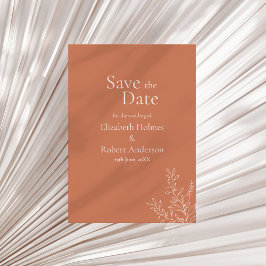 Dunkle Terrakotta-Botanical-Save-the-Date-Karte Einladung