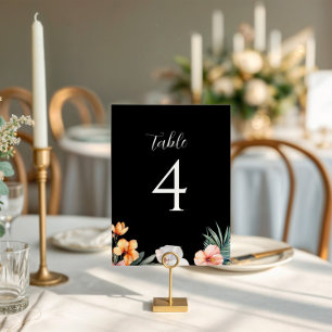 Dunkle tropische Blütenhochzeit-Tischnummer Tischnummer