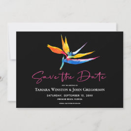 Dunkle tropische Vögel des Paradieses Pink Beach H Save The Date