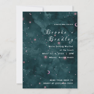 Dunkle Türkisrosa Mondlicht-Hochzeit Einladung