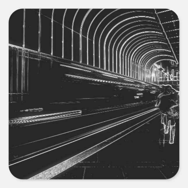 Dunkle U-Bahn Quadratischer Aufkleber (Vorderseite)
