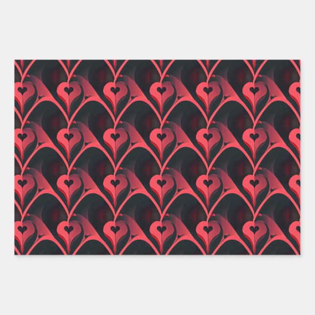 Dunkle und elegante Abstrakte Liebe Herzstück Vale Geschenkpapier Set (Vorderseite)