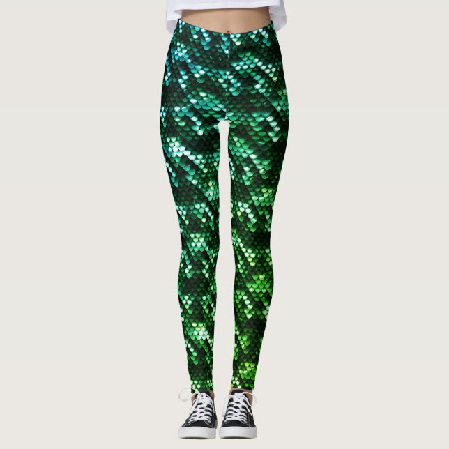 Dunkle und leicht grüne Meerjungenskala Leggings (Vorderseite)