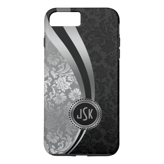 Dunkle und silberne Damasken, dynamische Streifen, Case-Mate iPhone Hülle (Rückseite)