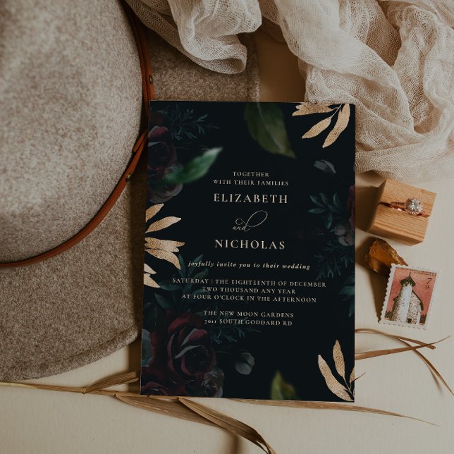 Dunkle Velvet Burgundy-Rose | Herbst Winter Weddin Einladung (Von Creator hochgeladen)