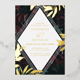Dunkle Velvet Burgundy-Rose | Herbst Winter Weddin Folieneinladung