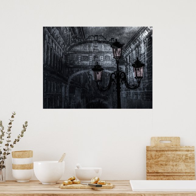 Dunkle Venedig Rain Bridge of Sights at Night Poster (Küche)